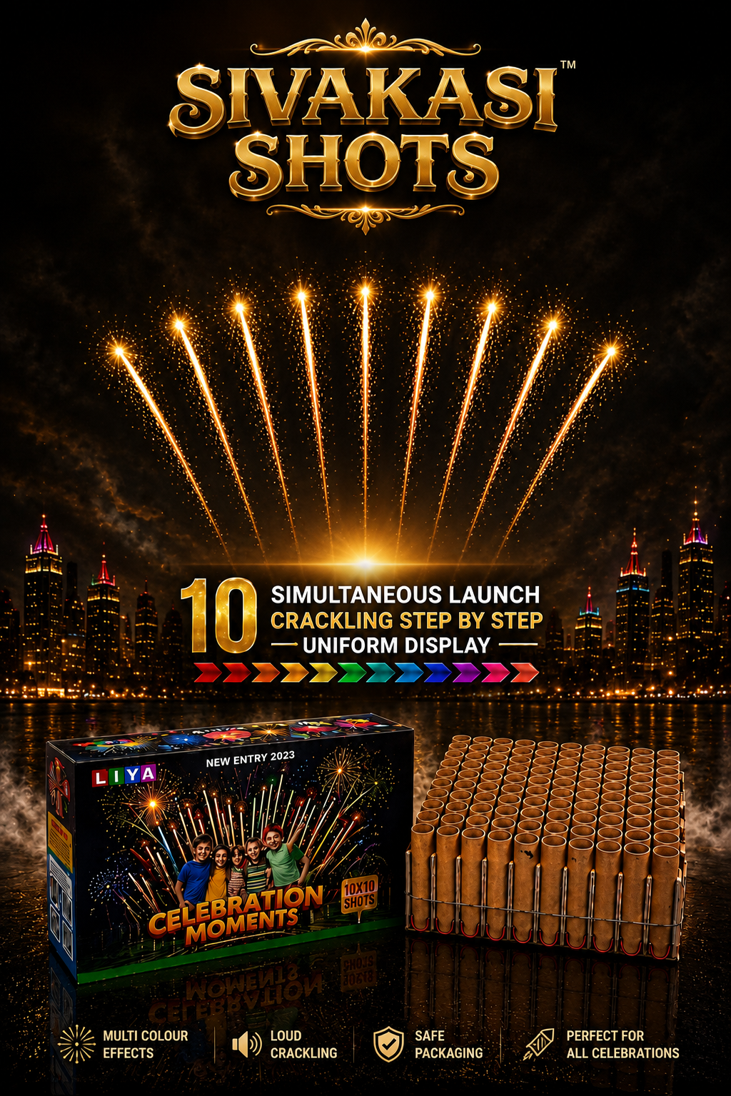 10 X 10 Sizzling (LIYA) - 100 Crackling Shots in 10 Launching