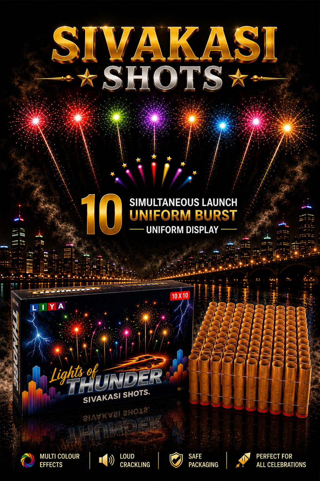 10 X 10 Lights of Thunder (LIYA) - 100 Crackling Multicolor Shots